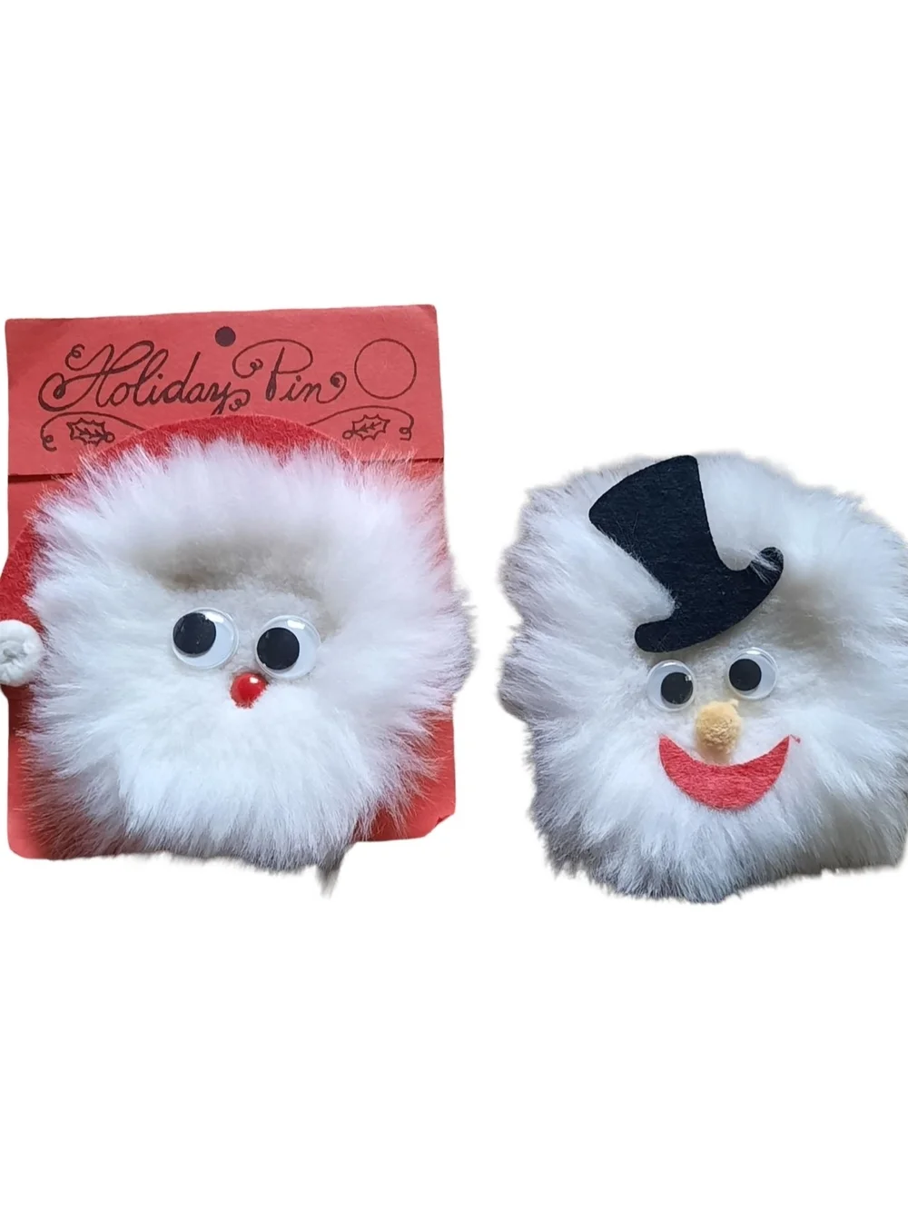 Kids White Fluffy Holiday Pom-Pom Pins with Red Accents